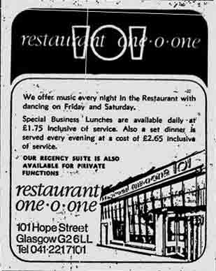 One -O-One Bath Street 1974 advert